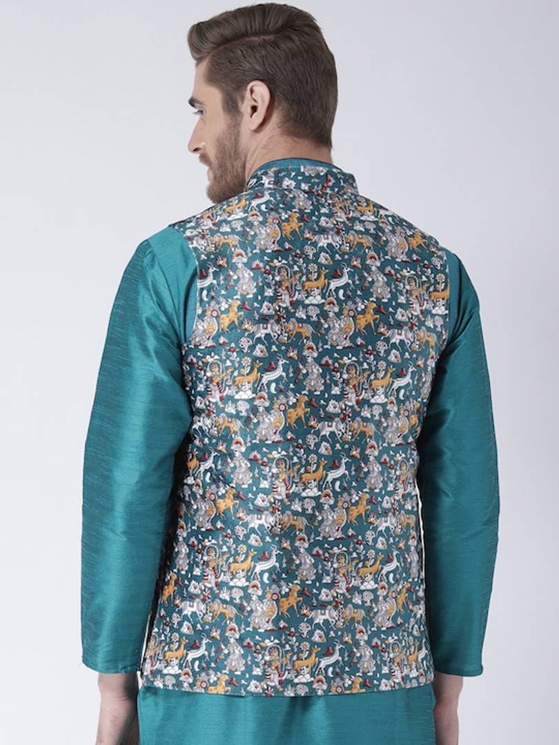 Men's Multicoloured 
Polyester
 Printed Nehru Jackets
